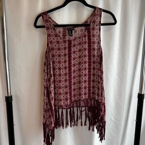 Forever 21 Deep Red/Wine and Cream/Brown Asymmetrical Sleeveless Tank Top